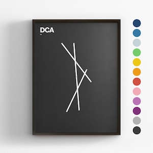 DCA start- en landingsbanen / Washington National Airport / minimale posterafdruk / kleuropties muur zeer fijne tekeningen / Canvas Home Decor cadeau / ingelijste reiscadeau