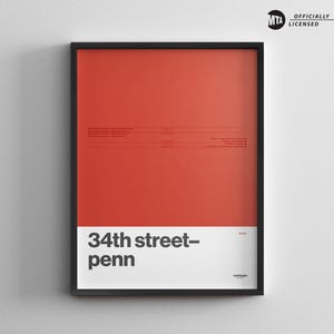 Station 34th Street-Penn / métro de New York / impression d'affiche minimale de New York / oeuvre d'art murale sur toile / décoration de voyage / panneau sur rail cadre noir