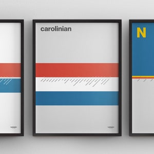 "Amtrak Carolinian / Minimal Map Poster Druck / NYC DC Charlotte / Subway Style Wand Kunst / Leinwanddruck / Schwarzer Rahmen Reisegeschenk