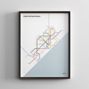 Barcelona Metro Karte / Spanien / Minimal Poster Druck / U-Bahn Stil Wand Kunst / Leinwand Wohnkultur / Schwarzer Rahmen Reise Geschenk