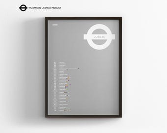 London Underground Jubilee Line Tube Map / Minimal Poster Print / Subway Style Wall Art / Canvas Home Decor Rail Sign / Framed Travel Gift