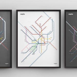 SEPTA Rail Map / Philadelphia New Jersey / Minimal Poster Druck / Subway Style Wand Kunst Zeichen / Leinwand Dekor / Schwarzer Rahmen Reise Geschenk