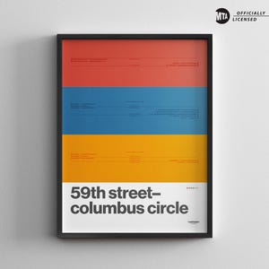 59th Street - Station Columbus Circle / Métro de New York / Impression d'affiche minimale de New York / Art mural sur toile / Cadeau de voyage encadré