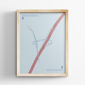 Exit 9 New Jersey Turnpike Karte, Retro Stil Wand Kunst, Leinwand Dekoration, gerahmt Reisegeschenk, Minimal Poster Druck, Landstraße Schild, Road Trip