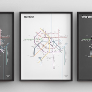 Frame Metro Map Delhi Metro Map Hindi / India / Minimal Poster Print / Subway Style ...
