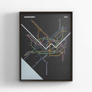 Seoul Metro 서울교통공사, Dark Mode Map, Minimal Poster Print, Canvas Home Decor, Framed Travel Gift, Subway Style Wall Art, Rail Transit Sign