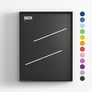 Start- en landingsbanen BER, Berlin Brandenburg Airport, minimale posterprint, decor canvas, ingelijst reiscadeau, kunst aan de muur luchtvaart, bord doorvoerkaart