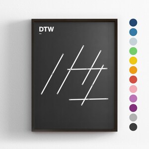 Pistas del DTW, Aeropuerto Metropolitano Wayne de Detroit, Impresión minimalista de póster, Decoración en lienzo, Regalo de viaje enmarcado, Arte mural de aviación, Señal de mapa de tránsito