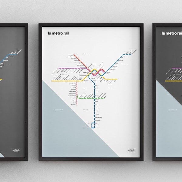 LA Metro Map / Los Angeles California / Minimal Poster Print / Subway Style Wall Art / Canvas Home Decor / Black Frame Travel Gift / Rail