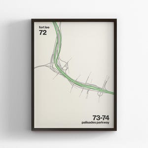 *Exit 72-74 New Jersey Turnpike Karte, moderne Kunst, Wandbild, Leinwand Dekor, gerahmt Reisegeschenk, Minimal Poster Druck, Landstraße Schild