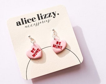 Be Mine Love Heart Drop Earrings | Elegant & Everyday | Minimalist | Polymer Clay / Polyclay | Made in the UK