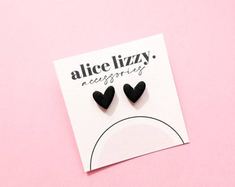 Black Heart-shaped Stud Earrings | Elegant & Everyday | Minimalist | Polymer Clay / Polyclay | Made in the UK