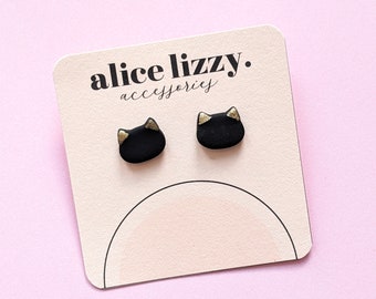 Black Cat-shaped Stud Earrings | Elegant & Everyday | Minimalist | Polymer Clay / Polyclay | Made in the UK