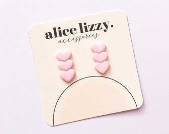 Pink Heart Stack Stud Earrings | Elegant & Everyday | Minimalist | Polymer Clay / Polyclay | Made in the UK