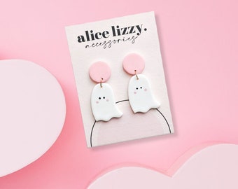 Circular Pink Ghost Drop Earrings | Elegant & Everyday | Minimalist | Polymer Clay / Polyclay | Made in the UK