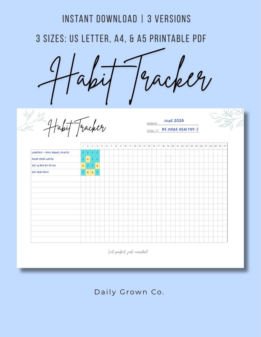 30-day Habit Tracker Printable, Monthly Goal Planner PDF (digital ...