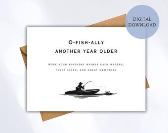 Minimal Fishing Birthday Card Printable, Simple Fishing Birthday Card Digital Download for Dad, Husband, Friend, or Anyone Who Loves Fishing