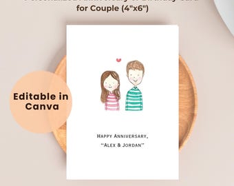 Custom Anniversary Card Printable Canva Template, Personalized Birthday Card for Him, Editable Anniversary Card for Boyfriend/ Husband/ Wife