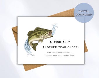 Minimal Fishing Birthday Card Digital Download, Simple Fishing Birthday Card Printable for Dad, Husband, Friend, or Anyone Who Loves Fishing