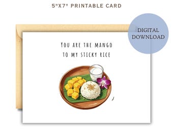 Asian Food Anniversary Card for Thai Wife/ Husband/ Boyfriend/ Girlfriend Printable, Funny Birthday Card for Him or Her Digital Download