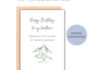 Brother Birthday Card Printable, Happy Birthday Card for Brother Digital Download, Simple and Sweet Birthday Card for Brother