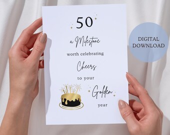 50th Birthday Card Printable, Simple 50th Birthday Card Instant Download, Printable Milestone Birthday Greeting Card Digital Download