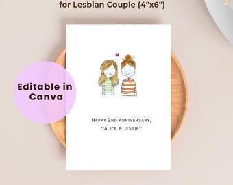 Personalized Lesbian Anniversary Card Template, Editable Canva Card for Girlfriend or Wife, Custom Printable LGBTQ+ Anniversary Card