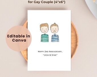 Personalized Gay Anniversary Card Template, Editable Canva Card for Boyfriend or Husband, Custom Printable LGBTQ+ Anniversary Card Digital