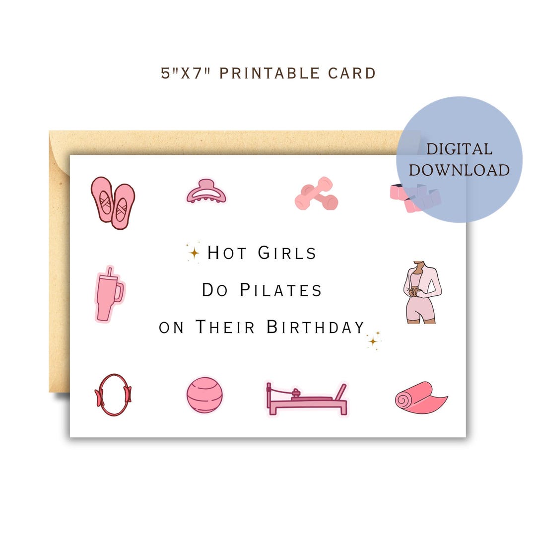 Pilates Birthday Card for Her Digital Download, Pilates Girl Birthday ...