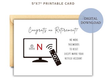 Funny IT Retirement Card Printable, No More Passwords to Reset Tech Retirement Humor Card, Geek Office Farewell Card for Tech Co-worker