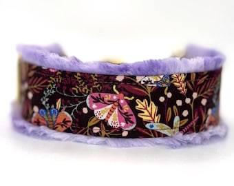 Metallic Moths & Butterflies on Burgundy Dog Collar (read item description and view photos for collar linings and types)