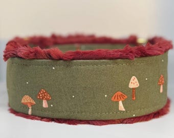Mushrooms on Green Dog Collar (read item description and view photos for collar linings and types)