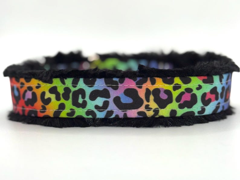 RECYCLE POLYESTER CANVAS Rainbow Leopard Print Dog Collar (read item description) adjustable washable custom
