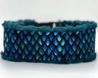 Blue Dragon Scales Dog Collar NOT 3D (read item description and view photos for collar linings and types)