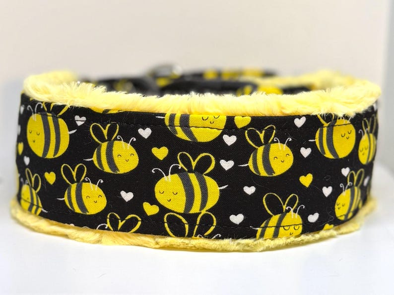 Yellow Bees Dog Collar (read item description and view photos for collar linings and types)
