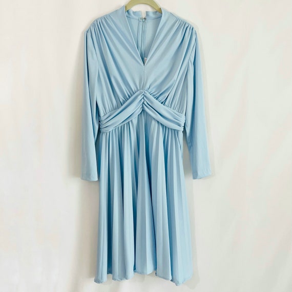 Vintage 1970s Light Blue Long Sleeve Aline Dress … - image 6