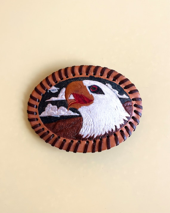 Vintage Bald Eagle Embossed Hand-Painted Leather … - image 1