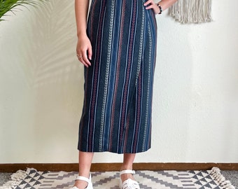 Vintage 90s Navy/Gray Striped Maxi Wrap Skirt Size 6