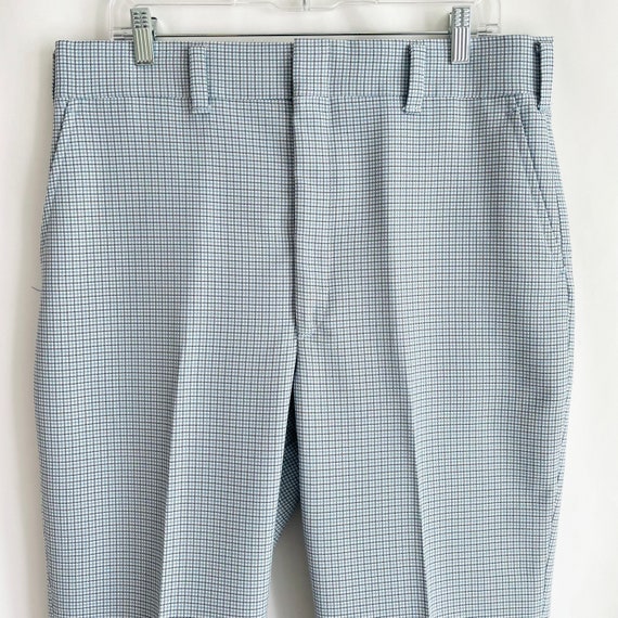 Vintage 1970s Light Blue Plaid Straight Leg Polye… - image 3