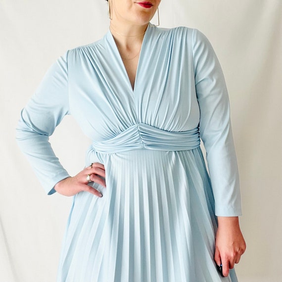 Vintage 1970s Light Blue Long Sleeve Aline Dress … - image 4