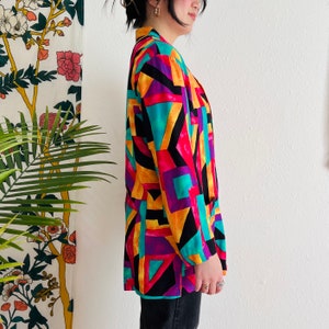 Vintage 1980s Colorful Geometric Printed Lightweight Denim Jacket Size Medium/Large image 5