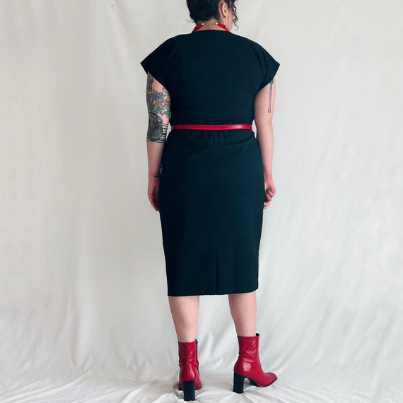 Vintage 1980s Black Short Sleeve Pencil Dress w/ … - image 4