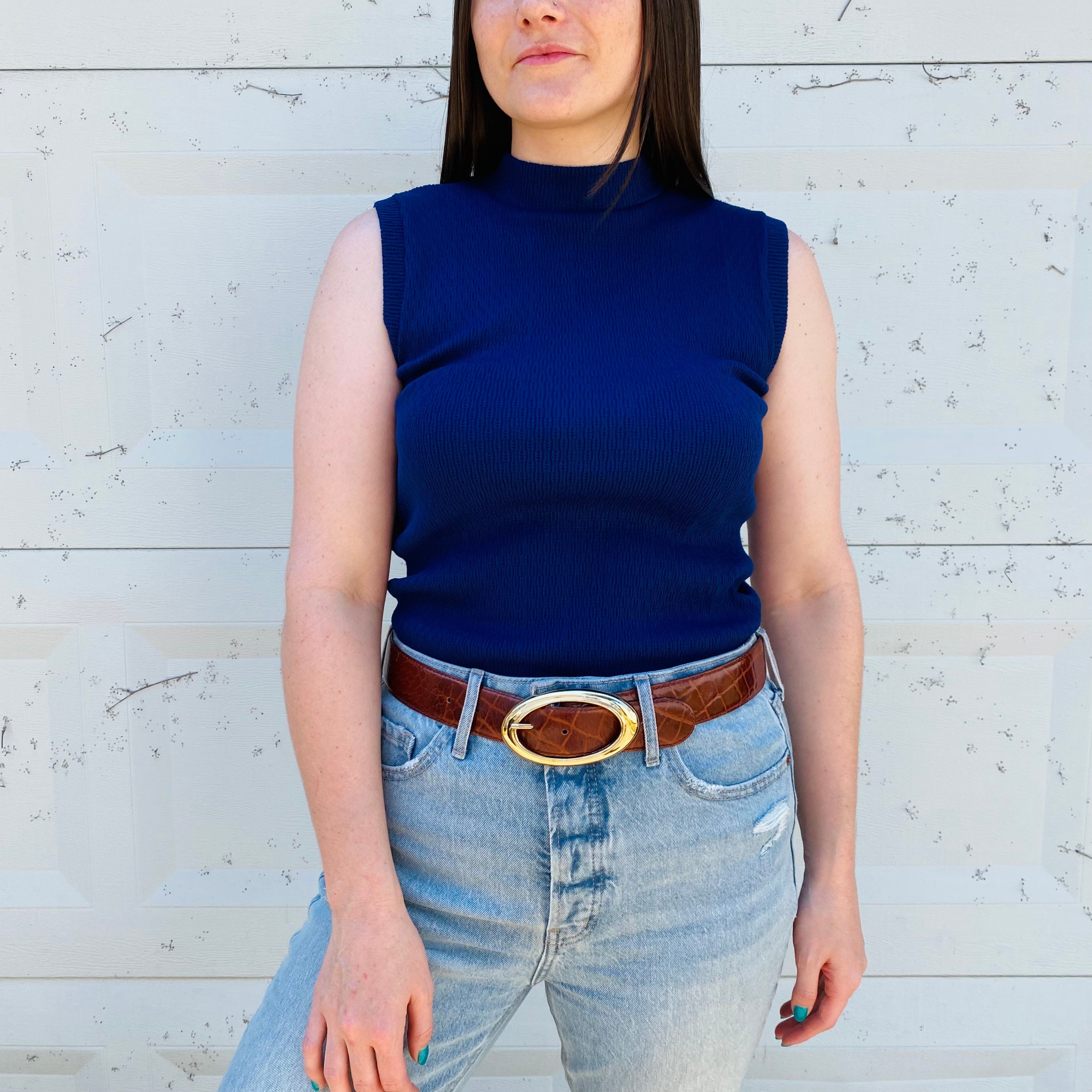 Blue Mock Neck Top - Etsy