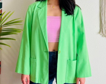 Vintage 1980s Lime Green Lightweight Blazer Size Medium