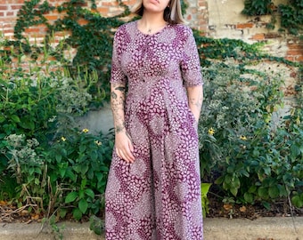 Vintage 1990s Purple Floral Jumpsuit, Size Medium