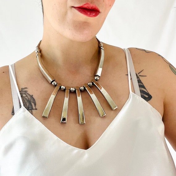 Vintage 1980s Silver Statement Necklace - image 2