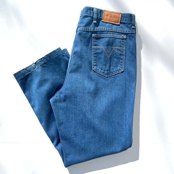 Vintage 1970s Wrangler Straight Leg Blue Medium W… - image 1