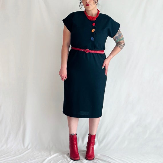 Vintage 1980s Black Short Sleeve Pencil Dress w/ … - image 1