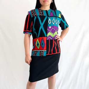 Vintage 1970s NWT Deadstock Colorful, Funky, Geometric Print, Lightweight, Short Sleeve Dress Size 10