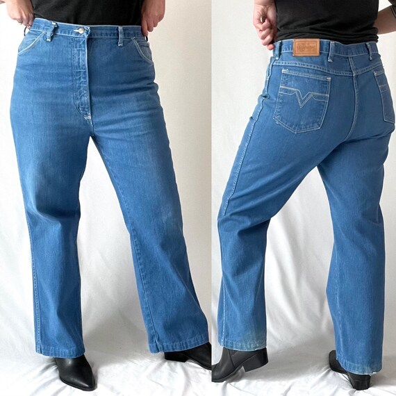 Vintage 1970s Wrangler Straight Leg Blue Medium W… - image 3